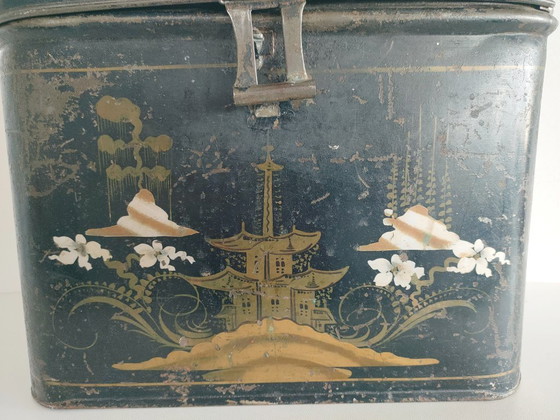 Antica Scatola di Latta Toleware / Chinoiserie Brocante con Decorazione a Pagoda – Oggetti decorativi, Altro (photo 10 of 12)