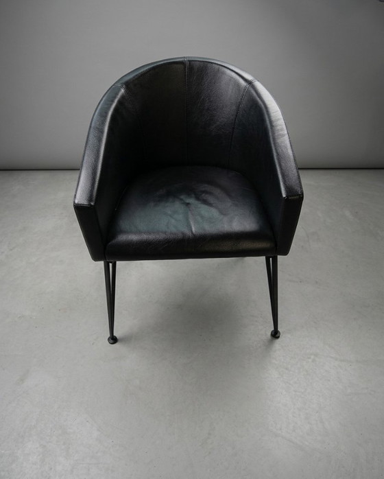 Set of 4 SITINO Armchairs in Black Buffalo Leather, Belgian Design, Dining chairs (photo 5 of 7)