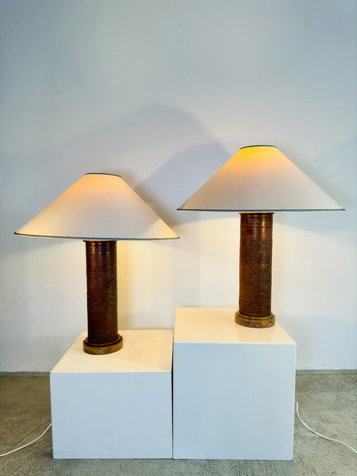 ONE-OF-A-KIND LEATHER TABLE LAMPS BY ANGEL PAZMINO, ECUADOR, AROUND 1970s