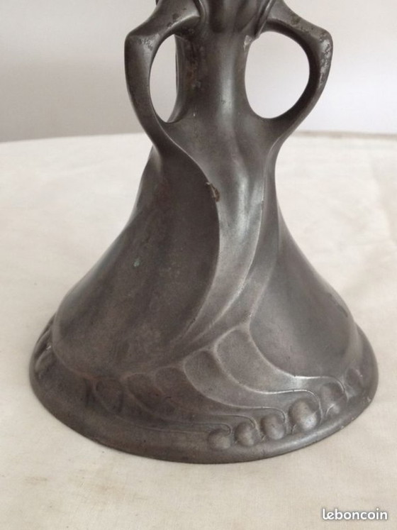Image 1 of Pewter vase by Kayserzinn 4445, Art Nouveau floral relief, circa 1905