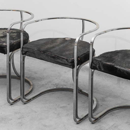 JUEGO DE 4 SILLAS ANTONIA ASTORI DE PIEL DE PONY PARA CIDUE, AÑOS 70, VINTAGE MODERNO