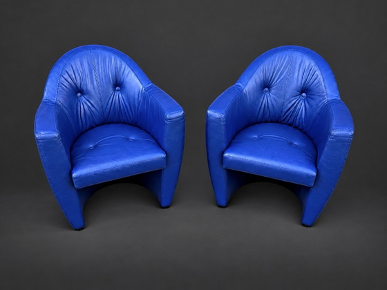 2x Leolux Carabita Fauteuils cuir bleu cobalt (photo 3 sur 8)