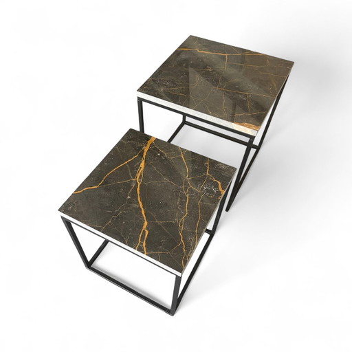 Side table set in marble natural stone