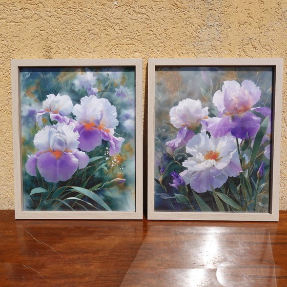 Image 1 of  Irises B103 - diptych in frame