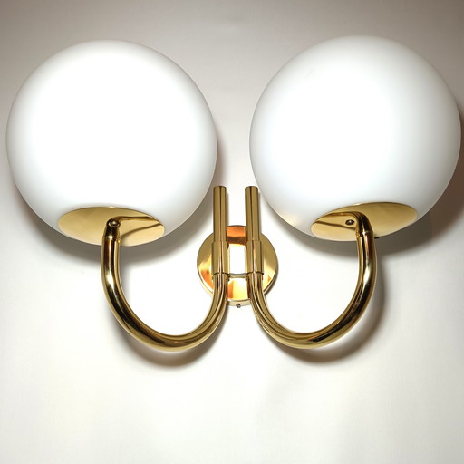 Extra Large Sconce, 1 Of 12, Wall Lights, Art Deco, Mid Century Modern, Brass, Opaline Glass, Glashutte Limburg, Very Rare