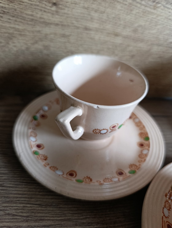 Image 1 of 6 Art Deco cups and saucers, 1930s, Betty model from Longwy - France