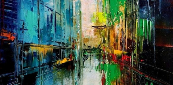 Alfred Anioł - New York 2, Dipinti e disegni, Tela, Altro, Blu, Abstract (foto 3 di 6)