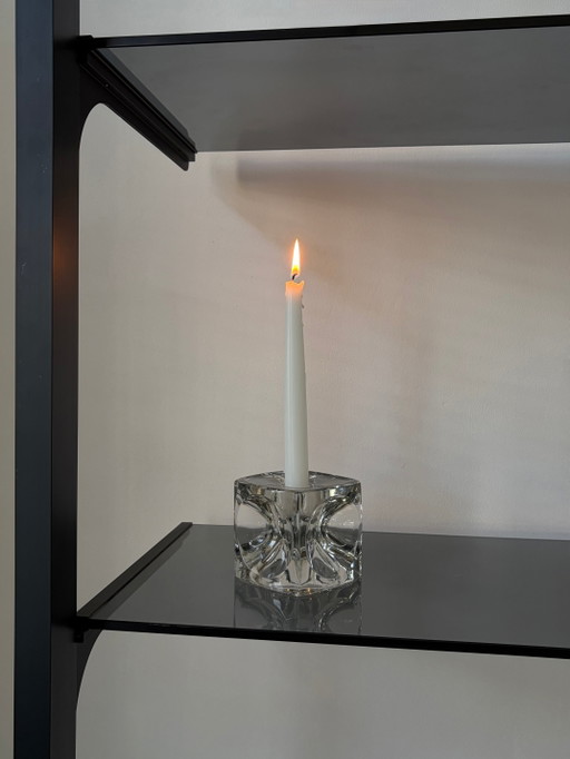 Grand bougeoir vintage en verre – Design “cube de glace” Sklo
