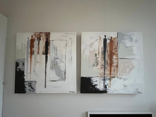 Twee prachtige schilderijen, op doek gespannen.