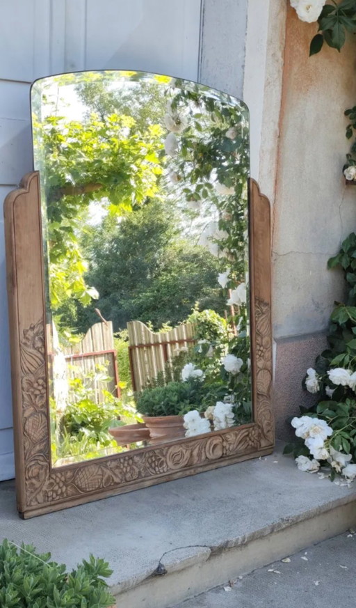 Very large beveled Art Deco mirror