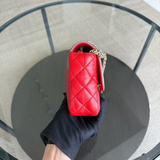 Image 1 of Chanel Seasonal Flap Two-Tone Quilted Lambskin Red Grey GHW No 23
