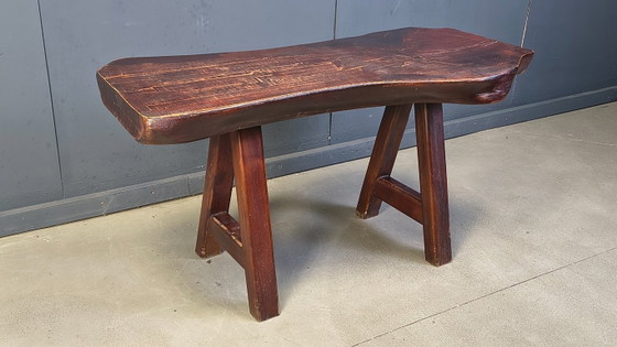 Image 1 of Solid wood brutalist dining table by Mobichalet, 1960s