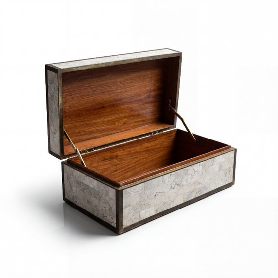 Image 1 of Gran caja de mármol y latón teselado de Maitland Smith, década de 1970