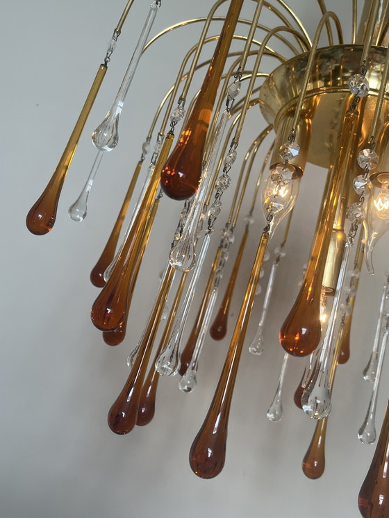 Image 1 of Vintage Teardrop Chandelier Pendant Lamp Brown Pearls