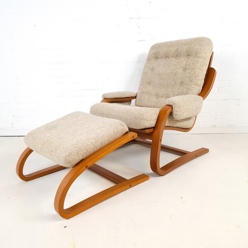Fauteuil et repose-pieds Westnofa vintage, design moderne du milieu du siècle