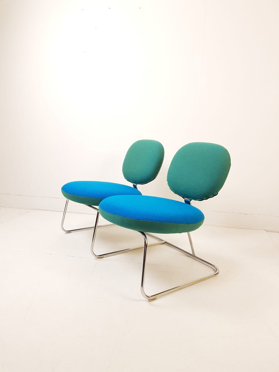 Artifort Banco Vega C 310/2 Sofá 2 Cromo Tela Ploeg Azul – Sofás de 2 plazas, Chrome, Wool, Vintage (photo 7 of 9)