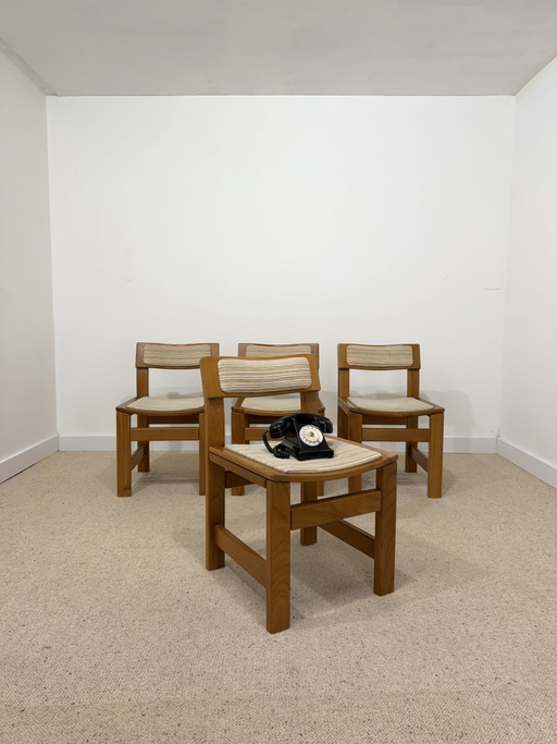 4 Vintage Esszimmerstühle aus Massivulme 70er Jahre – eetkamerstoelen, Wood (photo 2 of 12)