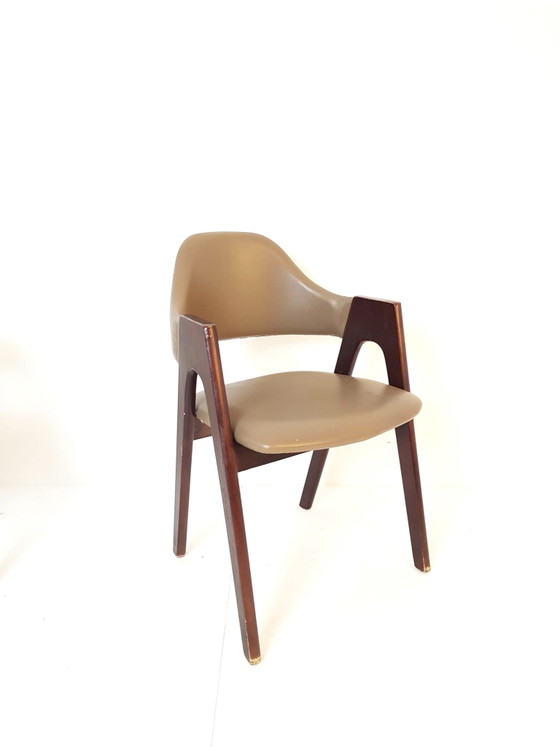 Lot de 6 ou plus chaises de salle à manger danoises vintage, Bois, Skaï, Marron (photo 4 sur 10)
