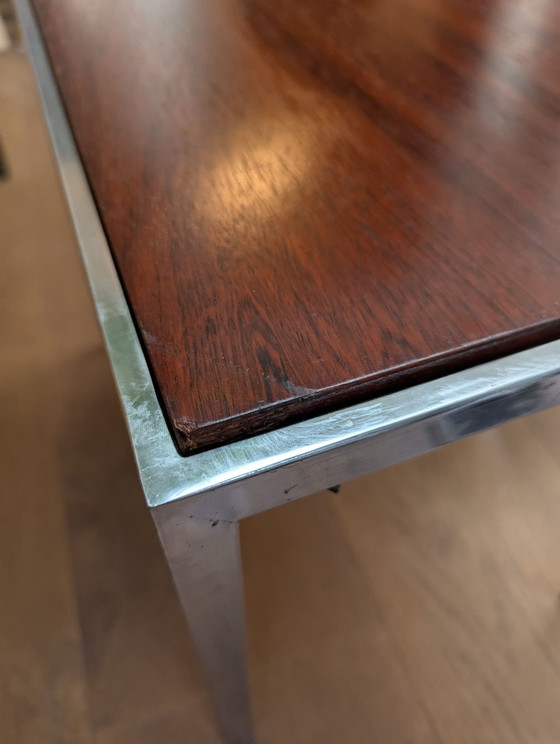 3x mimiset Side tables by Cees Braakman for Pastoe, polished steel, Wood, Brown (photo 6 of 6)