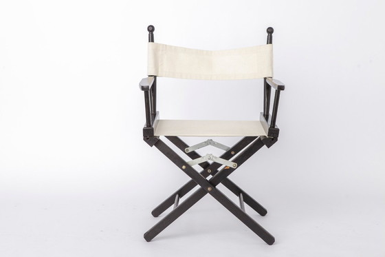 Image 1 of Paire de chaises de réalisateur vintage, chaises pliantes des années 1970, bois de hêtre noir et tissu beige, design allemand