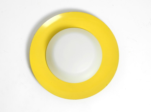 Large Mid-Century Wall or Ceiling Lamp Made of Glass with Metal Reflector in Yellow from Kaiser Leuchten