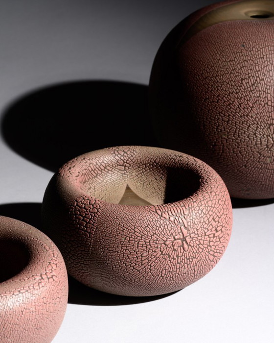 Image 1 of Artist Ceramist Mario Enke Studiokeramik German Studio Ceramic Vase & Bowls Trio East German Art Pottery