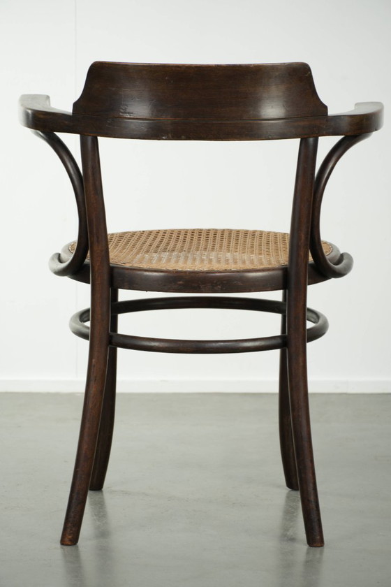 Image 1 of Chaise d'appoint/de salle à manger/de café Cosmos vintage originale en toile, avec un bois élégamment courbé dans le style Thone