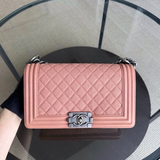 Image 1 of Chanel Boy Medium - Caviar 25CM Quilted Nude Blush Caramel Ruthenium Silver Hardware Series 26