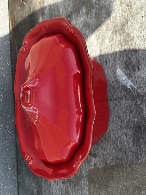 Image 1 of Grote rode keramische terrine jaren 50