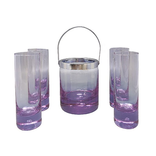 Vintage Crystal Ice Bucket with 4 Glasses by Ivat. Made in Italy