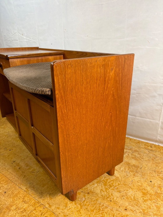 Image 1 of Mid-century retro vintage teak telephone seat by Nathan 1960–1970  Stylish utility|iconic british design|functional storage