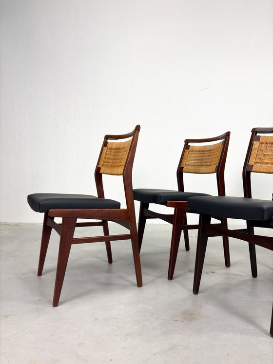 Image 1 of Mid-century Eetkamerstoelen met Rieten Rugleuning