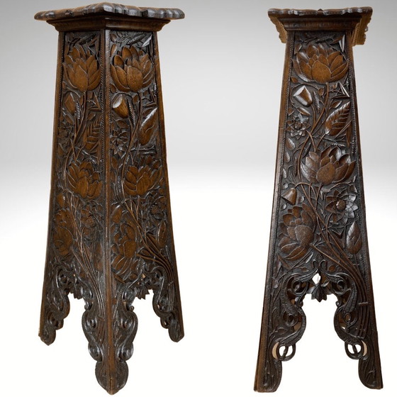 Image 1 of Arts And Crafts Hand Carved Pedestal, England, 1880S