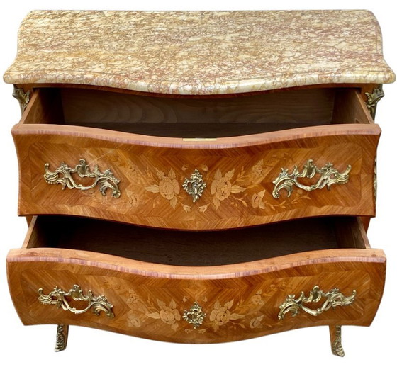 Image 1 of Louis XV style chest of drawers in marquetry and veined marble