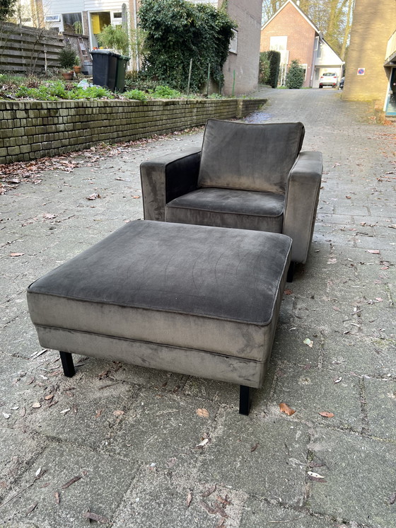 Image 1 of WOOOD Robin armchair warm green velvet with ottoman