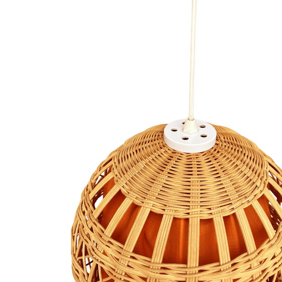 Image 1 of Ceiling lamp with wicker shade, Poland 1960s