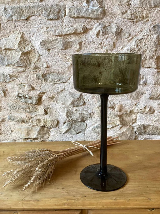 Große, mundgeblasene Glasschale, moosgrün getönt