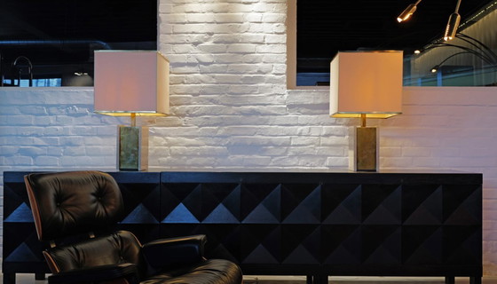 Image 1 of Couple travertine lamps, 1970's