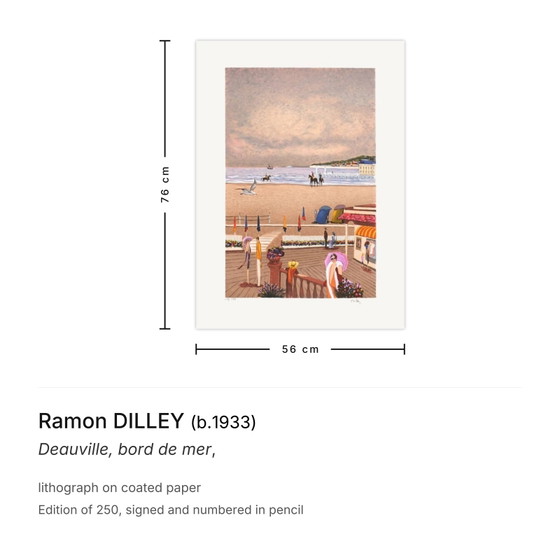 Ramon Dilley Lithographie Signée Deauville, Bord De Mer – Lithographies et sérigraphies, Paper (photo 3 of 5)