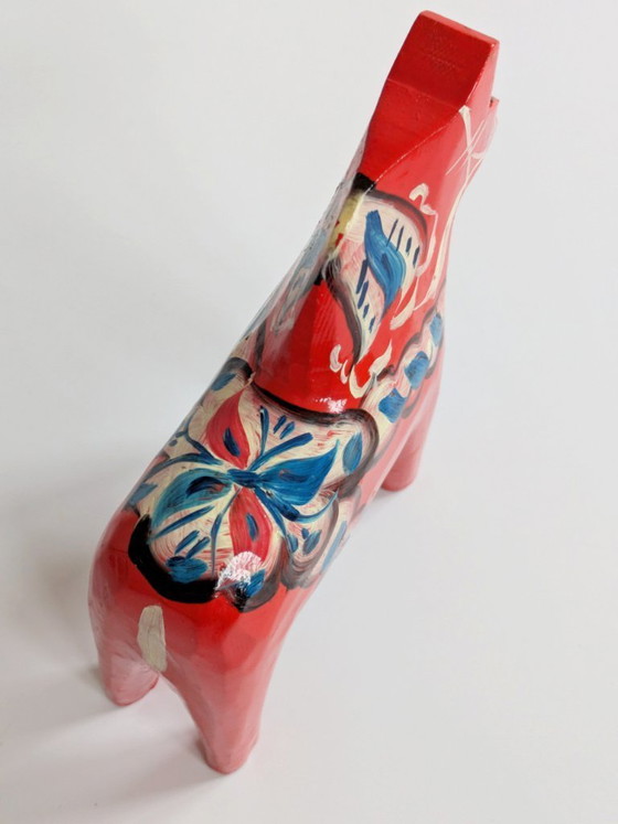 Image 1 of Set van 2 vintage Zweedse Dala-paardjes van hout, handgeschilderd, Scandinavisch decoratief cadeau.