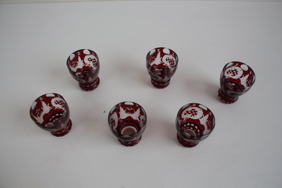 Image 1 of Antique Set of 36 pieces of Artistic cut Ruby red glass, Egermann, 1950's. 