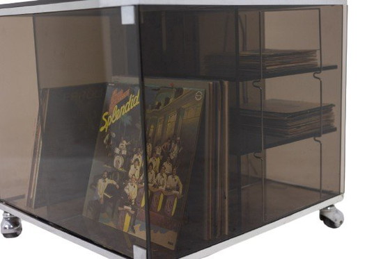 Image 1 of Jansen House. Mobile per dischi in vinile con vetro fumé. Anni '70.