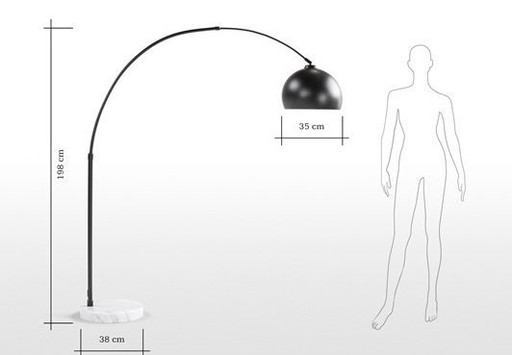 Booglamp zwart mat staal met massief marmeren voet