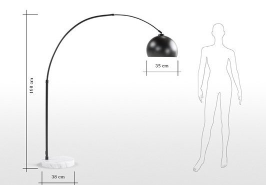 Image 1 of Booglamp zwart mat staal met massief marmeren voet 