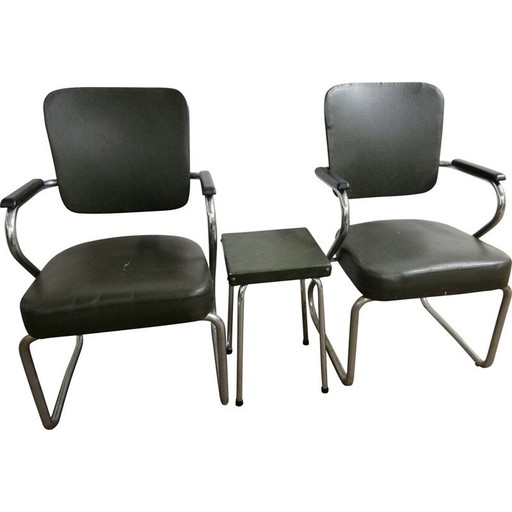 Paire de fauteuils fana vintage avec tabouret par Paul Schuitema, Pays-Bas 1950