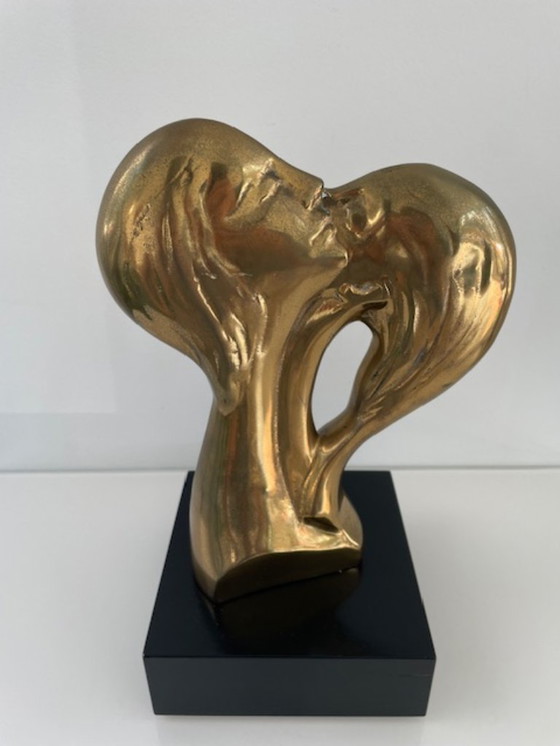 Image 1 of Sculpture en laiton « Le Couple » sur piédestal – 28,5 cm