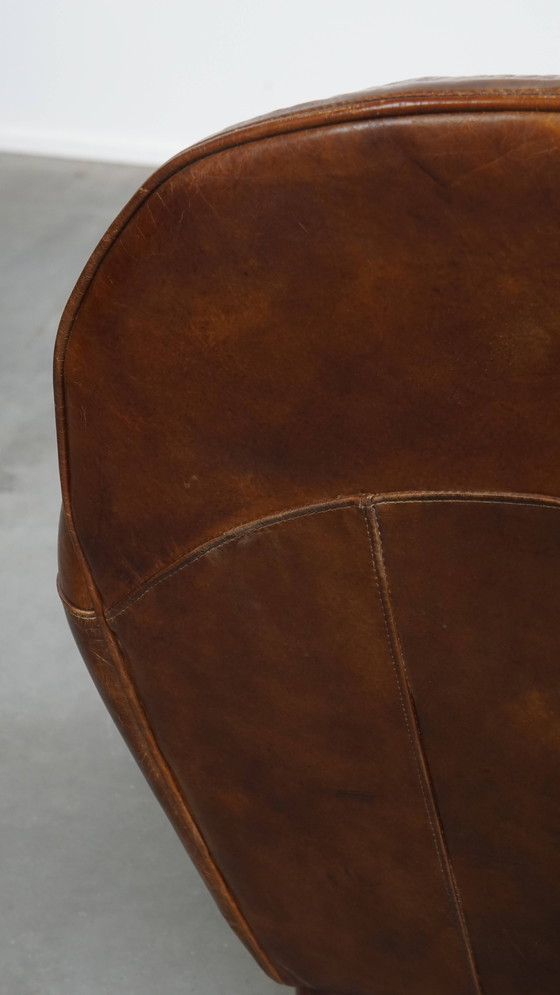 Image 1 of Rundleren design fauteuil/ armchair met ronde vormen en siernagels