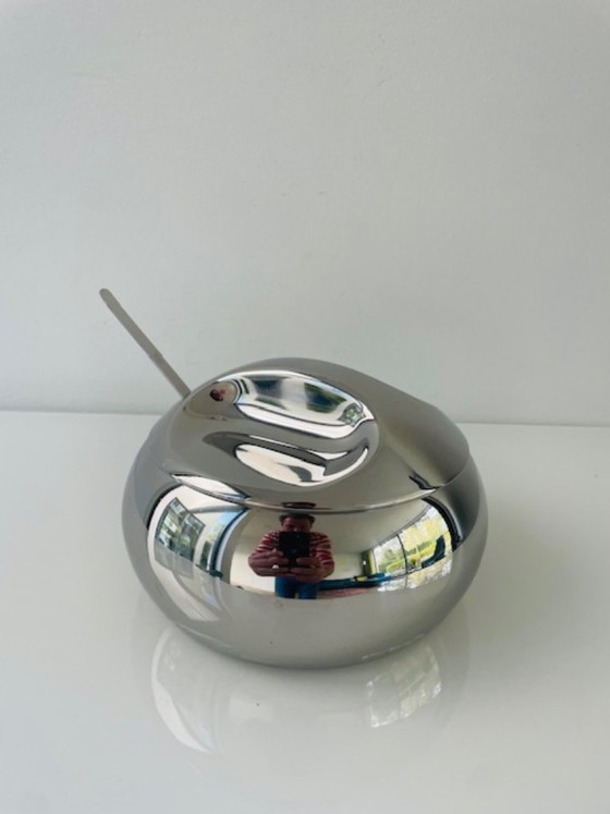 Image 1 of Vintage space age stainless steel sugar bowl with spoon – Tramontina design
