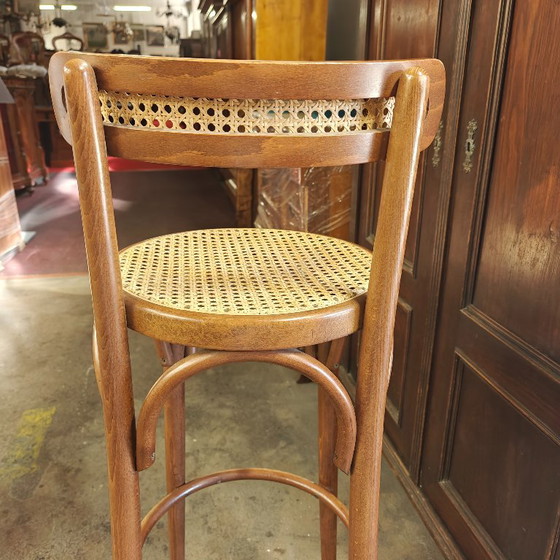 Juego de 3 sillas de madera curvada y mimbre, estilo Thonet italiano de mediados de siglo. – Asslegno (photo 4 of 8)