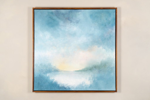 Large Original Framed Blue Abstract Landscape Painting, Textured Acrylic Canvas - The Crossing – schilderijen tekeningen